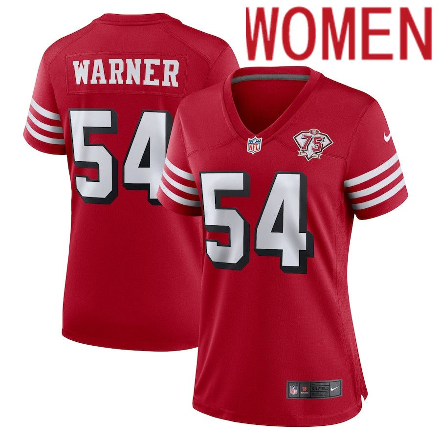 Women San Francisco 49ers #54 Fred Warner Nike Scarlet 75th Anniversary Alternate Game NFL Jersey->women nfl jersey->Women Jersey